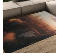 HOBBOY Alfombras para la Zona del Skyline la Ciudad 150 x 240 cm Vista Urbana al Atardecer Alfombra Grande para Cocina salón Alfombra Fina Antideslizante Estilo fotográfico Moderno