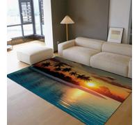 HOBBOY Alfombras para salón 50x80cm Zona de Palmeras Atardecer Tropical Alfombra Turquesa océano Cielo Dorado Alfombra Fina casa Costera de Playa alfombras Interior para Dormitorio Cocina