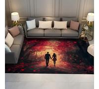 HOBBOY Alfombras Pasillo con Tema Amor: Pareja cogida la Mano con patrón Bosque ensueño Alfombra Pelo bajo Corazones románticos Rojos decoración del Suelo del Dormitorio 120 x 170 cm