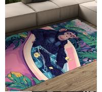HOBBOY Alfombras Plantas Tropicales Tiempo relajación Mono Negro en Rosa Patrón bañera Alfombra Delgada paraYoga SPA Sala Dormitorio Antideslizante Lavable 180 x 270 cm