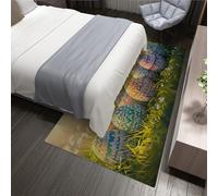 HOBBOY Alfombras primaverales Pelo bajo Vibrantes Huvos Pascua Jardín Alfombras Antideslizantes Lavables 50 x 80 cm Prado Verde con Margaritas Blancas Decoración Festiva