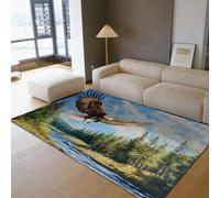 HOBBOY Alfombras Zona 120x150cm Alfombras Antideslizantes Lavables Fauna Azul Cielo patrón escenas Bosque Alfombra águila Calva voladora moqueta Fina Interior para el Dormitorio del salón
