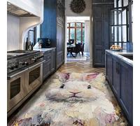 HOBBOY Felpudas de Cocina Coloridas 120 x 170 cm Retrato de Conejo Blanco Adorable Pinceladas Vibrantes Estampado de Pelo bajo Alfombra de Pelo bajo decoración juguetona del salón de Entrada