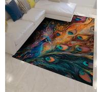 HOBBOY Impresionantes alfombras de Oficina de Pavo Real 50 x 80 cmLujosas con patrón de Plumas Alfombra de Pelo bajo Tema de Vida Salvaje salón Dormitorio decoración del Suelo fácil de Limpiar