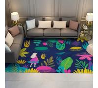 HOBBOY Jardín de fantasía 180 x 210 cm - Alfombras Finas para Dormitorio Loft Chica Vestida de Rosa con Estampado de Jungla mística Alfombra Flores y Plantas Vibrantes Decoración del Suelo