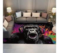 HOBBOY Música de Arte Cocina Mono Negro con Auriculares Estampado Alfombras Suaves de Pelo bajo 240 x 300 cm - Acuarela Graffiti Decoración del Suelo para Estudios creativos