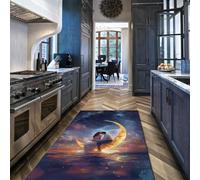 HOBBOY Pareja romántica Fina Alfombra a la luz la Luna se Abraza Patrón Besos Alfombras Antideslizantes 60 x 90 cm Escena Nocturna Tranquila Arte Suelo soñador Fácil Limpiar