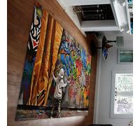 HOBBOY Street Art 100 x 200 cm - Alfombras para salón de Dormitorio de Adolescentes Estilo Pop Estilo 3D con patrón de Pared y moqueta de Pelo bajo Decoración Lavable para Suelos Interiores