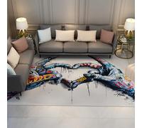 HOBBOY Street Graffiti Art 180 x 210 cm - Alfombras Finas para el Dormitorio del Loft Manos Azules con Iconos del Pop Art y Letras Vintage Estampadas Alfombra Estilo Urbano decoración del Suelo