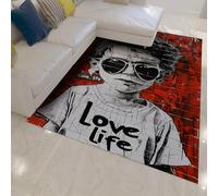 HOBBOY Street Style Love Life 80 x 150 cm - Alfombras de Zona para Entrada a apartamento Adolescente Casual sobre Estampado de ladrillo Rojo Alfombra Fina Graffiti Arte Urbano Decoración del hogar