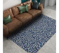 HOBBOY Tapetes de Entrada Abstractos de Laberinto Dibujo de líneas en Blanco Marino Profundo Alfombra Antideslizante de Pelo bajo 160 x 200 cm Suave salón Pasillo Decoración del Suelo de la Cocina