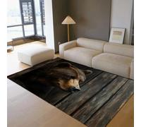 HOBBOY Tema Vida Salvaje 140 x 180 cm Alfombras la Zona Textura Madera Fondo Pelo bajo Alfombra Pelo bajo Alfombra Cocina con Estampado Oso marrón para sofá decoración del salón