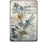 Hobbspring 1 cartel de chapa de metal vintage de 20 x 30 cm, diseño retro de libélulas, aspecto rugoso, diseño de dragón My Mind Still Talks to You, póster decorativo para casa, casa de campo, jardín
