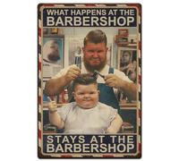 Hobbspring 1 cartel vintage de chapa metálica de 20 x 30 cm, cartel retro de peluquería What Happens at The Barbershop Stays At The Barbershop Poster para cocina, oficina, cafetería, pub, hogar,