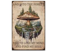 Hobbspring 1 cartel vintage de chapa metálica de 20 x 30 cm, cartel retro de plantas y hongos y texto en el bosque I Go To Lose My Mind And Find My Soul Poster para Salón Hogar Decoración de Pared