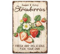 Hobbspring 1 cartel vintage de metal de 20 x 30 cm, cartel retro de fresa de hierro, dulce y jugosa, elige tu propio póster para granja, mercado rural, vendedor de frutas, decoración del hogar