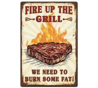 Hobbspring 1 cartel vintage de metal de 20 x 30 cm, divertidos carteles para barbacoa Fire Up The Grill We Need To Burn Some Fat Poster para cocina, comedor, restaurante, bar, hogar, decoración de