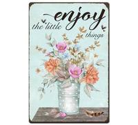 Hobbspring 1 cartel vintage de metal de 20 x 30 cm, hierro retro, flores frescas, Enjoy The Little Things, placa de flores para casa, jardín, cafetería, exterior, porche, terraza, decoración de pared
