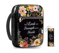 Hobbspring 1 funda para la Biblia con asa, 30,5 x 22 cm, flores grandes, cremallera, bolsa de transporte negra, protección con bolsillo y marcapáginas, para hombre y mujer