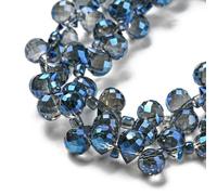 Hobbspring 1 hebra de cuentas de cristal facetadas azul marino en forma de lágrima de perlas electrochapadas transparentes facetadas bohemias para manualidades y bisutería, 108 unidades por hebra