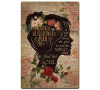 Hobbspring 1 pieza "Books Into the Library" Vertical Poster 30x20 cm Vintage Metal Chapa Libro Diccionario Decoración de Pared con agujeros preperforados para decoración