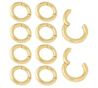 Hobbspring 10 mosquetones redondos de 12 mm, hebilla de clip de resorte real de 18 K, chapado en oro de 18 quilates, hebillas para hacer joyas, llaveros, manualidades