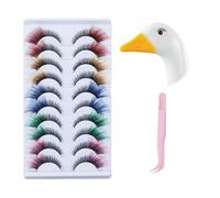 Hobbspring 10 pares de pestañas postizas de fibra de colores rizadas con 1 pieza pinzas de hierro para estatuto de ganso, césped, patio, decoración artística