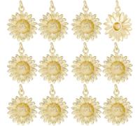 Hobbspring 12 colgantes de flores chapados en oro de 18 quilates, colgante de girasol dorado, colgante de flor de crisantemo, con anillo curvado para collares, pendientes, pulseras, fabricación de