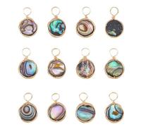 Hobbspring 12 dijes naturales de abulón/concha de paua, chapados en oro de 18 quilates, envueltos en alambre, ovalados, lágrimas, unisex, natural, artesanal, bohemio, fabricación de joyas, Concha paua