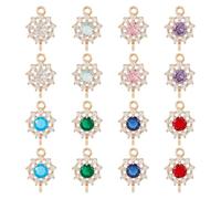 Hobbspring 16 piezas 8 colores latón flores colgante de conexión zirconia octogonal sol colgante de conexión cristal oro zirconia colgante para la fabricación de joyas DIY manualidades