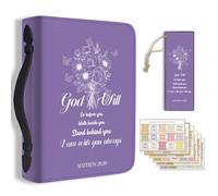 Hobbspring 1pc Bibelschutzhülle Lila 20.3x28.5x5.9cm Kunstleder mit Blumenstrauß Lesezeichen Tragtasche für Bibel Notizbücher Christliche Tragetasche mit Reißverschluss für Damen Herren