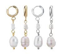 Hobbspring 2 pares de pequeños pendientes de aro con perlas de agua dulce, pendientes de aro redondos, pendientes de aro para novia, elegantes joyas de boda, 40mm, Perla