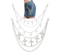 Hobbspring 2 piezas Cruz Punk Hosenkette Jeantasche Rock Hose Geldbörse Metall Mehrlagiger Klobiger Kettengürtel Silber Goth Grunge Rock Hip Hop Gothic Zubehör für Männer und Frauen