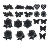 Hobbspring 20 parches de flores bordadas de encaje negro, 10 estilos, parches para coser o planchar, diseños florales de mariposa, corazón, accesorios de disfraz para vestidos, jeans, suéteres