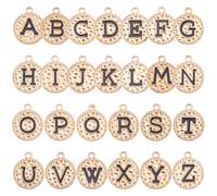 Hobbspring 26 piezas A-Z Alfabeto Letras Charm Plano Redondo Esmalte Colgante Rústico Estructura Aleación Inicial Charm Slide Glitter Colgante para DIY Collar Pulsera Fabricación de Joyas, Esmalte de