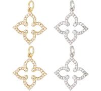 Hobbspring 4 dijes de flores de circonita cúbica chapados en oro y platino, dijes florales de latón micro pavé de 4 pétalos para joyas, collares, pulseras, manualidades