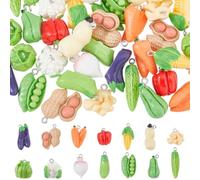 Hobbspring 42 piezas 14 estilos 3D resina vegetal colgante réplica vegetal encanto con ojal platino colgante de verduras artificiales para manualidades joyas accesorios