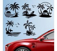 Hobbspring 5 calcomanías de vinilo de árbol de coco para coche, 14,8 x 15,5 cm, diseño de escena de playa, océano, puesta de sol, plástico, decoración de vehículo para ventana y carrocería