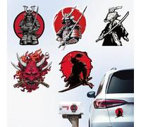 Hobbspring 5 piezas Samurai Warrior Pegatinas Plástico Reflectante Japonés Bushido Láminas impermeables Japonés Espíritu Guerrero Láminas adhesivas para decoración de vehículos Ventana de Coche