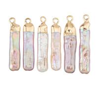 Hobbspring 6 colgantes de perlas naturales rectangulares de agua dulce, perlas Keshi naturales galvanizadas para collares, aretes, pulseras, joyería, manualidades