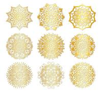 Hobbspring 9 pegatinas doradas autoadhesivas de 4 cm x 4 cm, flores de metal, mandala, resistentes al agua, pegatinas decorativas para álbumes de recortes, manualidades de resina, teléfono y botellas