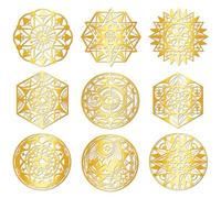 Hobbspring 9 pegatinas doradas autoadhesivas de 4 cm x 4 cm, geometría sagrada, metal, estrella, luna, círculo mágico, decoración impermeable para álbumes de recortes, manualidades de resina, teléfono