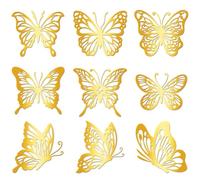 Hobbspring 9 pegatinas doradas autoadhesivas de 4 x 4 cm, insectos de metal, mariposas, resistentes al agua, pegatinas decorativas para álbumes de recortes, manualidades de resina, teléfono y botellas