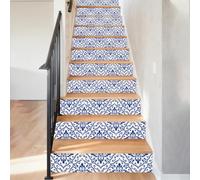 Hobbspring Calcomanías de escalera con temática de mandala, 15 unidades, color azul, rectangulares, lisas, 39.37 x 7.09 pulgadas, a prueba de agua, PVC, plástico, decoración para escalones, cocina