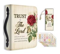 Hobbspring Funda para Biblia para la escuela, oficina, junio rosa, protector de la Biblia con asa, marcapáginas de confianza en el Señor, cubierta con cremallera y etiquetas adhesivas para estudiantes