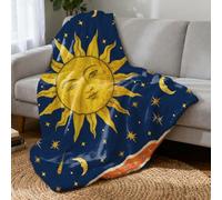 Hobbspring Manta de sol estrellas universo, manta de franela suave para sofá cama divertido horizonte súper cálido mantas para adultos para decoración del hogar azul oscuro 150 x 130 mm