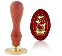 Hobbspring Sello de cera de dragón, sellos intercambiables, sellos de bricolaje, libro mágico, retro, ovalado, cabeza de latón, mango de madera para fiestas de comienzo escolar, tarjetas de invitación