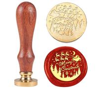 Hobbspring Sello de cera de Navidad Feliz Navidad Sellos intercambiables DIY Sellos de Papá Noel y reno para Año Nuevo Cabeza de latón Mango de madera Para tarjetas navideñas Vuelta a clases
