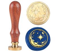 Hobbspring Sello de sello vintage con luna cera galaxia planeta sello de cera sello 30 mm cabeza de sello de latón desmontable con mango de madera para sobres invitaciones invitaciones decoración de