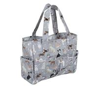 Hobby Gift Bolsa de Tejer Mediana, Bolsa de Manualidades con Compartimentos, Organizador de Crochet para Punto de Cruz, Lana y Bordado, 13 x 34,5 x 29 cm, Perros Grises